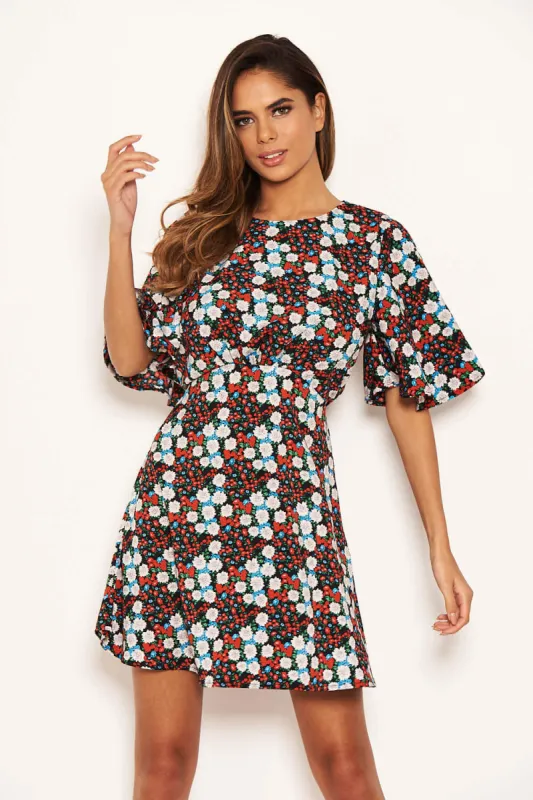 Red Floral Wide Sleeve Skater Dress sold by AX Paris