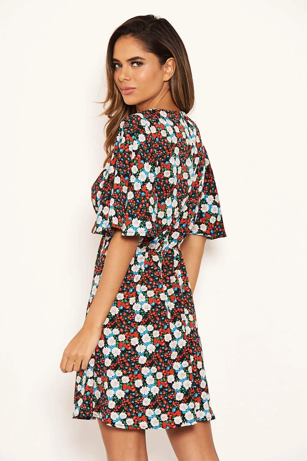 Red Floral Wide Sleeve Skater Dress sold by AX Paris product image thumbnail 5