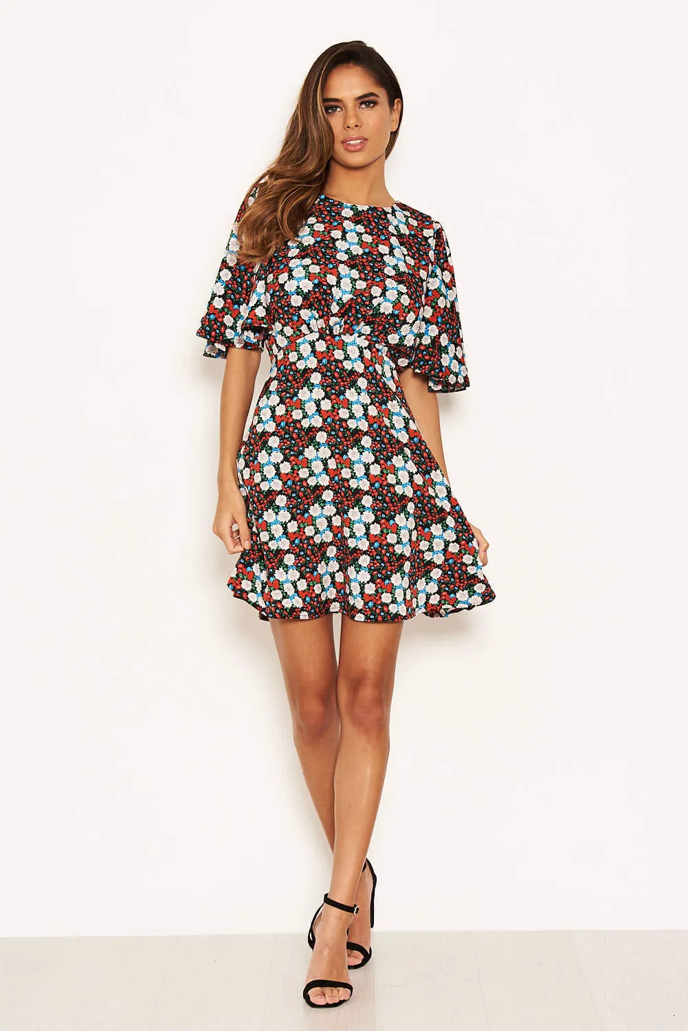 Red Floral Wide Sleeve Skater Dress sold by AX Paris product image thumbnail 2