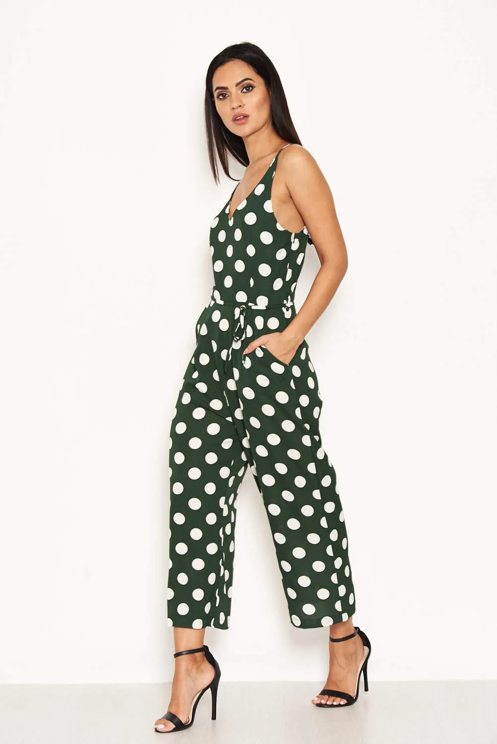 Green Polka Dot Tie Waist Jumpsuit sold by AX Paris product image thumbnail 2