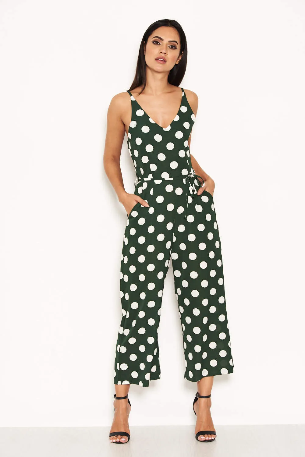 Green Polka Dot Tie Waist Jumpsuit sold by AX Paris product image thumbnail 4