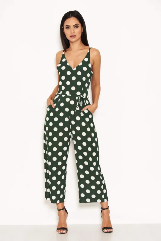 Green Polka Dot Tie Waist Jumpsuit sold by AX Paris