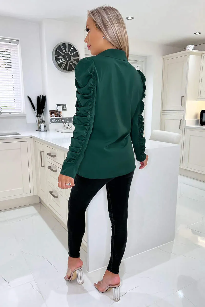 Teal Ruched Long Sleeve Shirt sold by AX Paris product image thumbnail 4