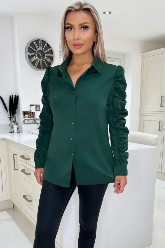 Teal Ruched Long Sleeve Shirt sold by AX Paris