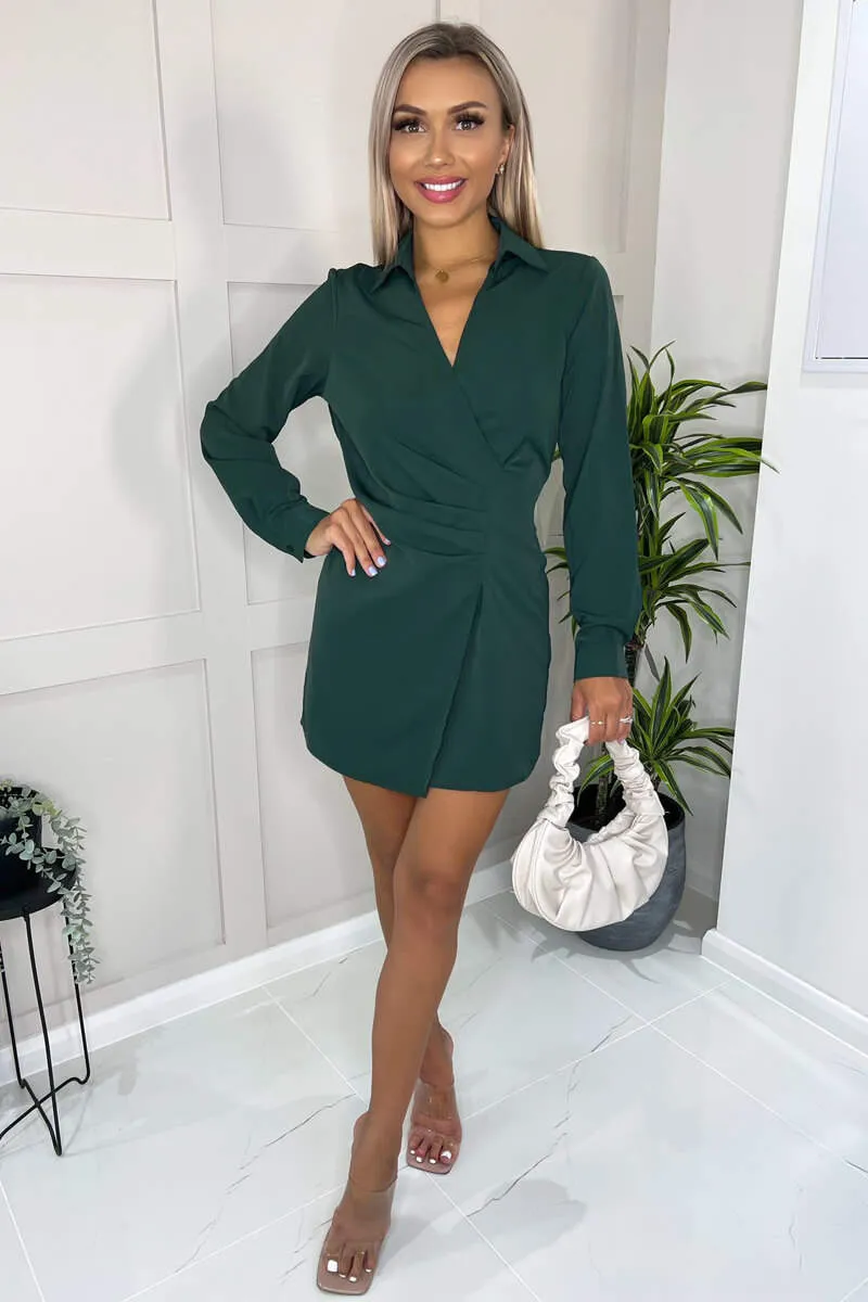 Teal Pleated Gathered Long Sleeve Mini Dress sold by AX Paris product image thumbnail 3