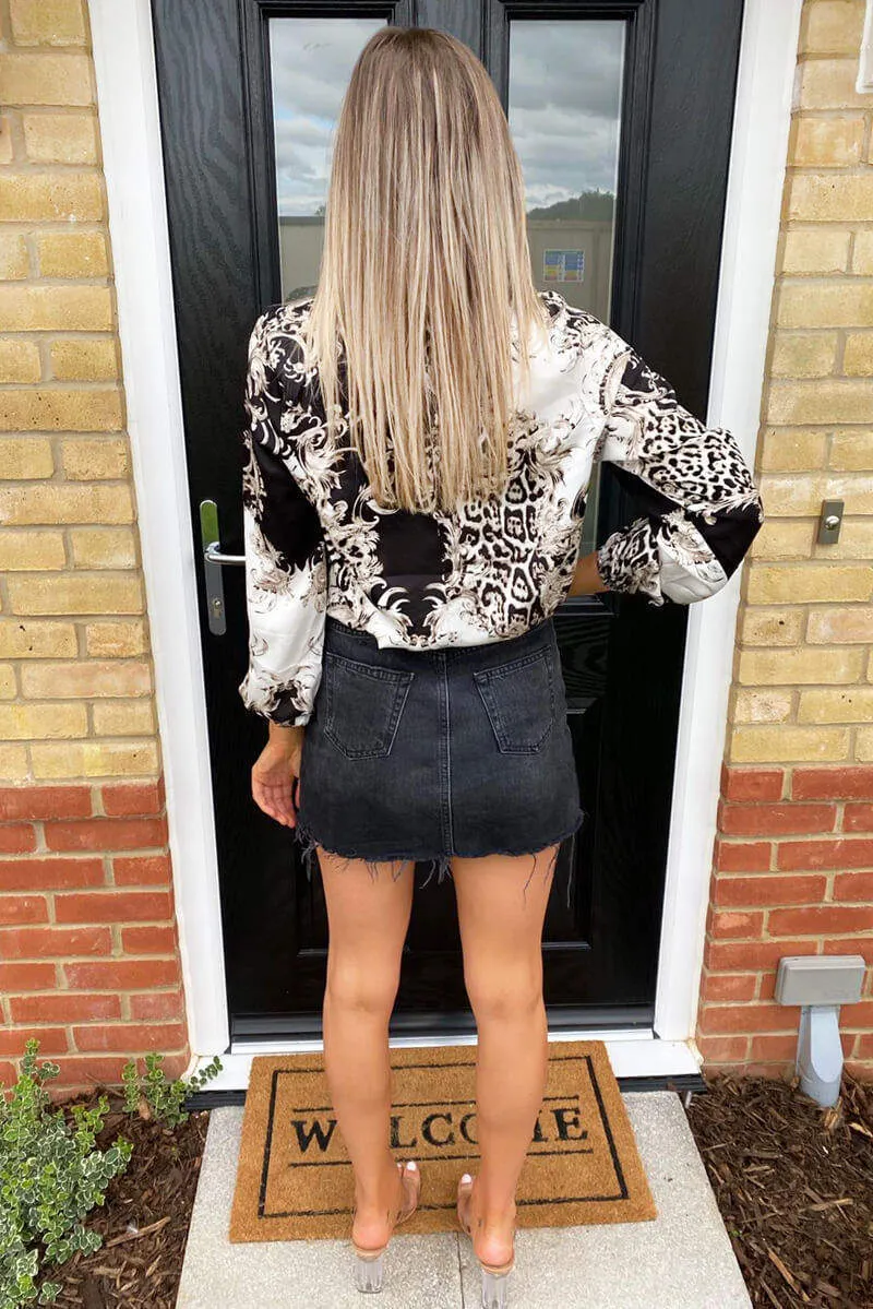 Black Mixed Print High Neck Frill Top sold by AX Paris product image thumbnail 5