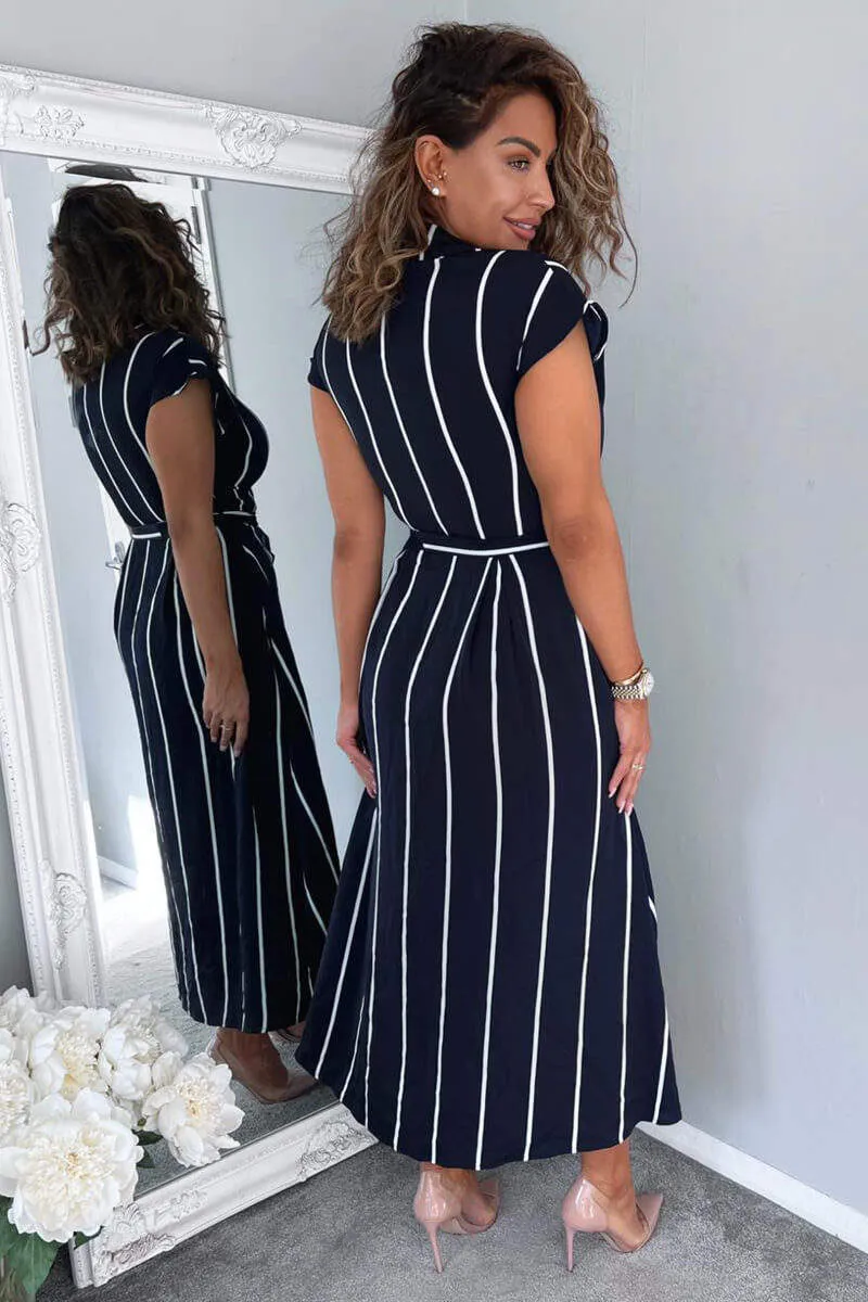 Navy Striped Short Sleeve Midi Shirt Dress sold by AX Paris product image thumbnail 5