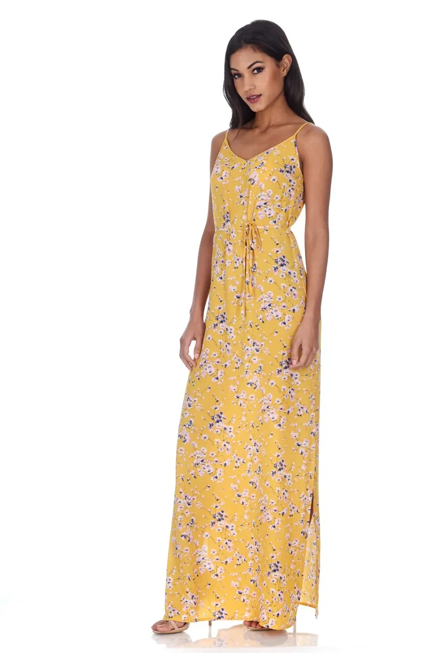 Yellow Floral Print Thigh Split Maxi Dress sold by AX Paris product image thumbnail 2