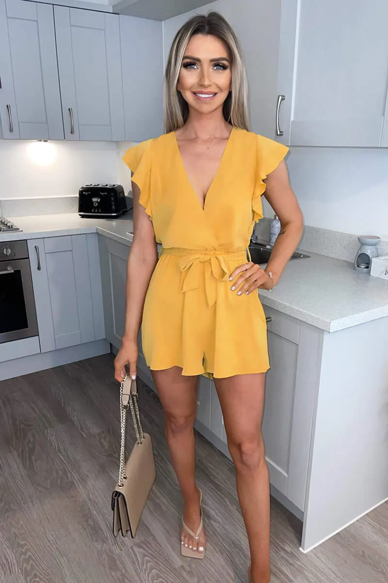 Mustard Wrap Belted Playsuit sold by AX Paris product image thumbnail 2