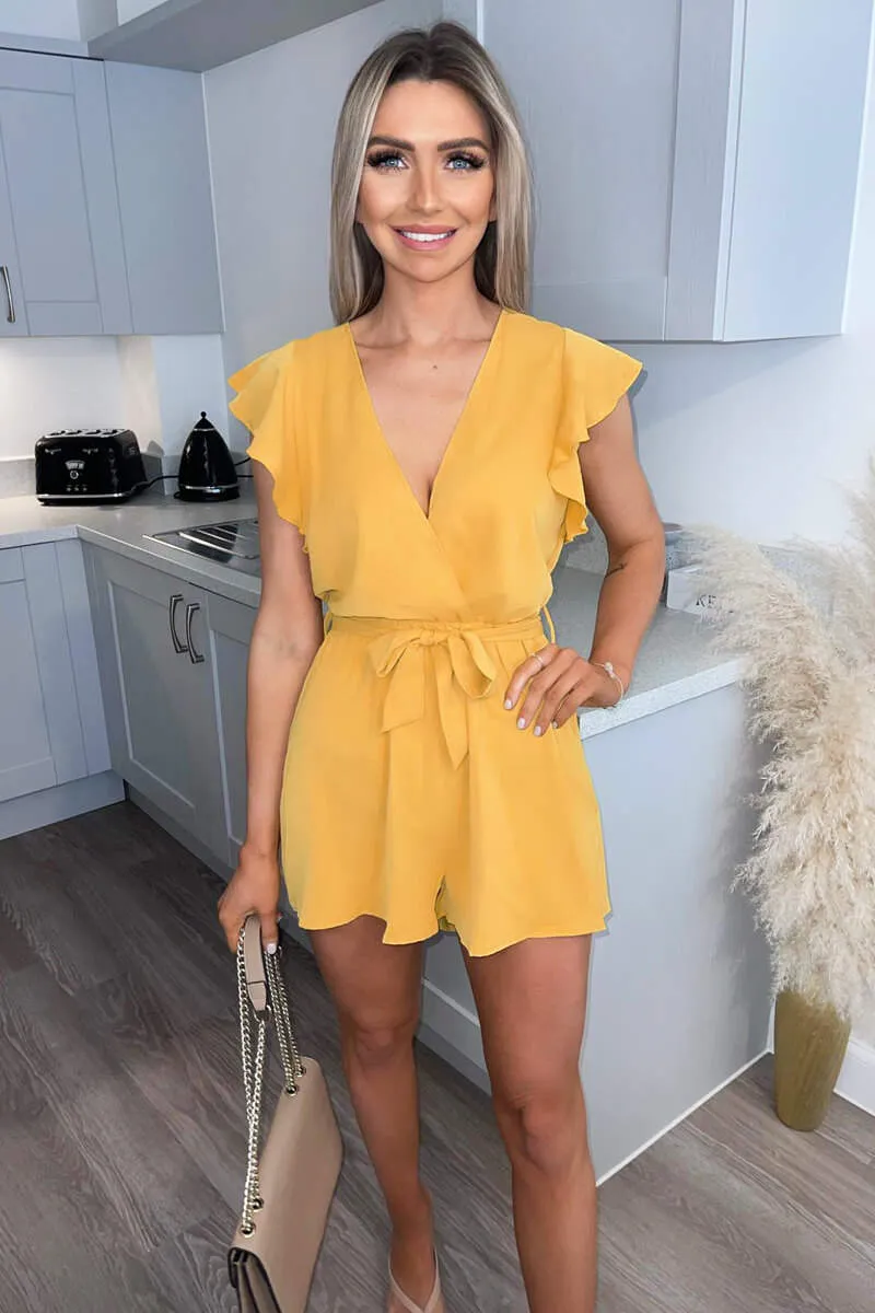 Mustard Wrap Belted Playsuit sold by AX Paris product image thumbnail 4