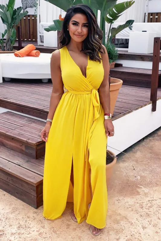 Yellow Wrap Front Maxi Dress sold by AX Paris
