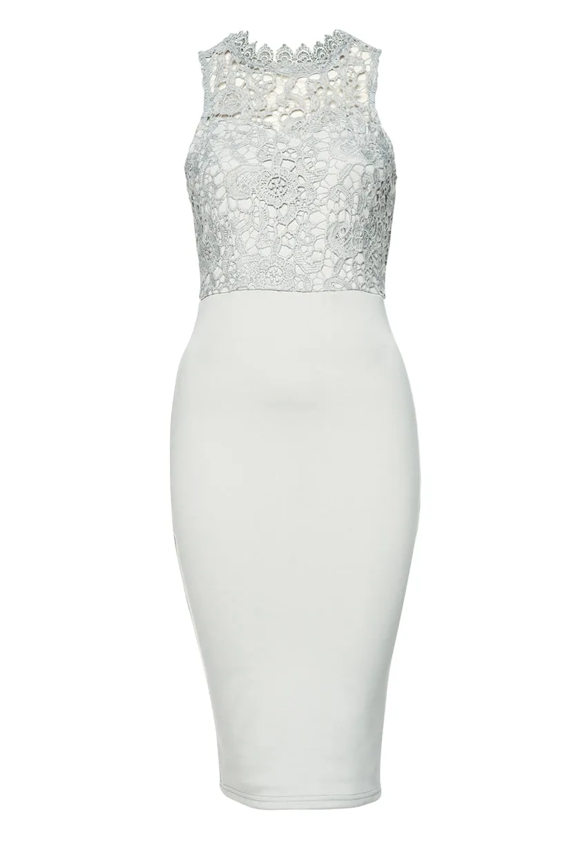 Grey Bodycon Midi Dress Crochet High Neck sold by AX Paris product image thumbnail 4