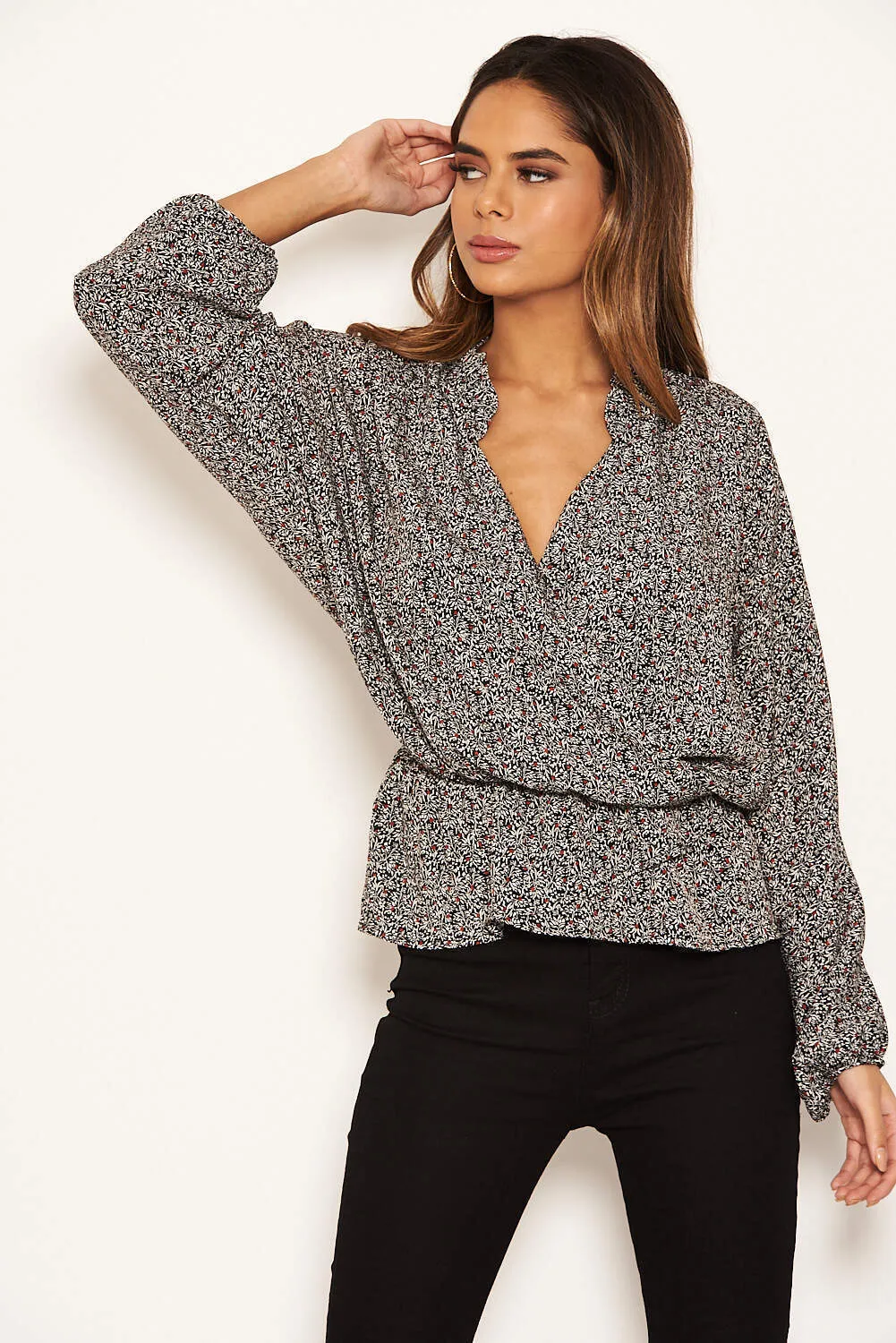 Black Printed Wrap Over Top sold by AX Paris product image thumbnail 2