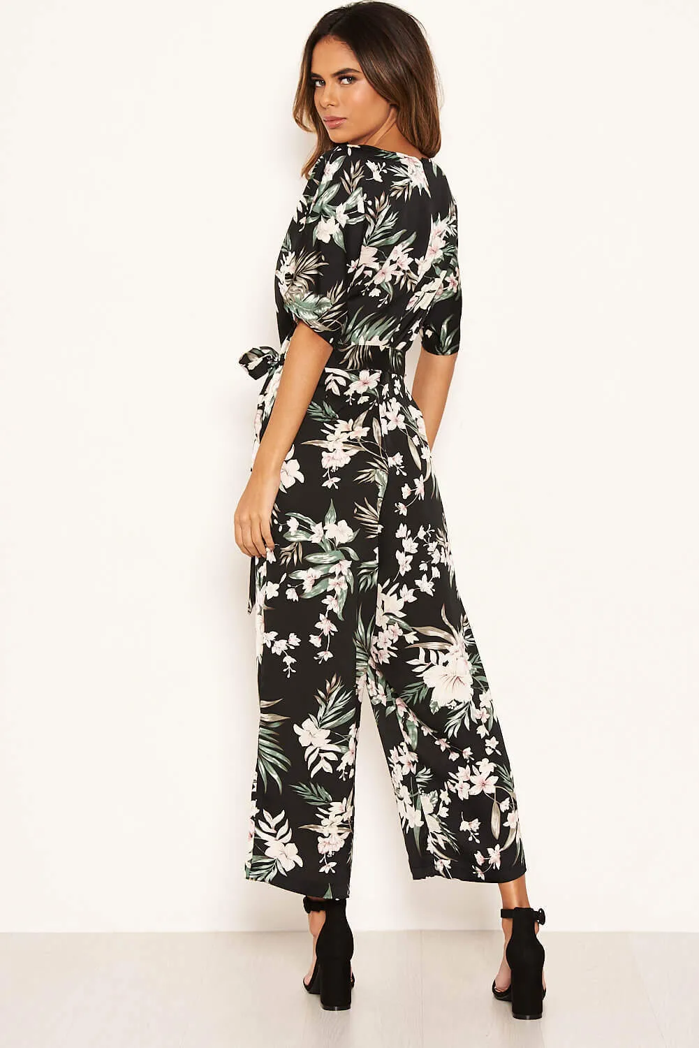 Black Floral Crew Neck Culotte Jumpsuit sold by AX Paris product image thumbnail 5