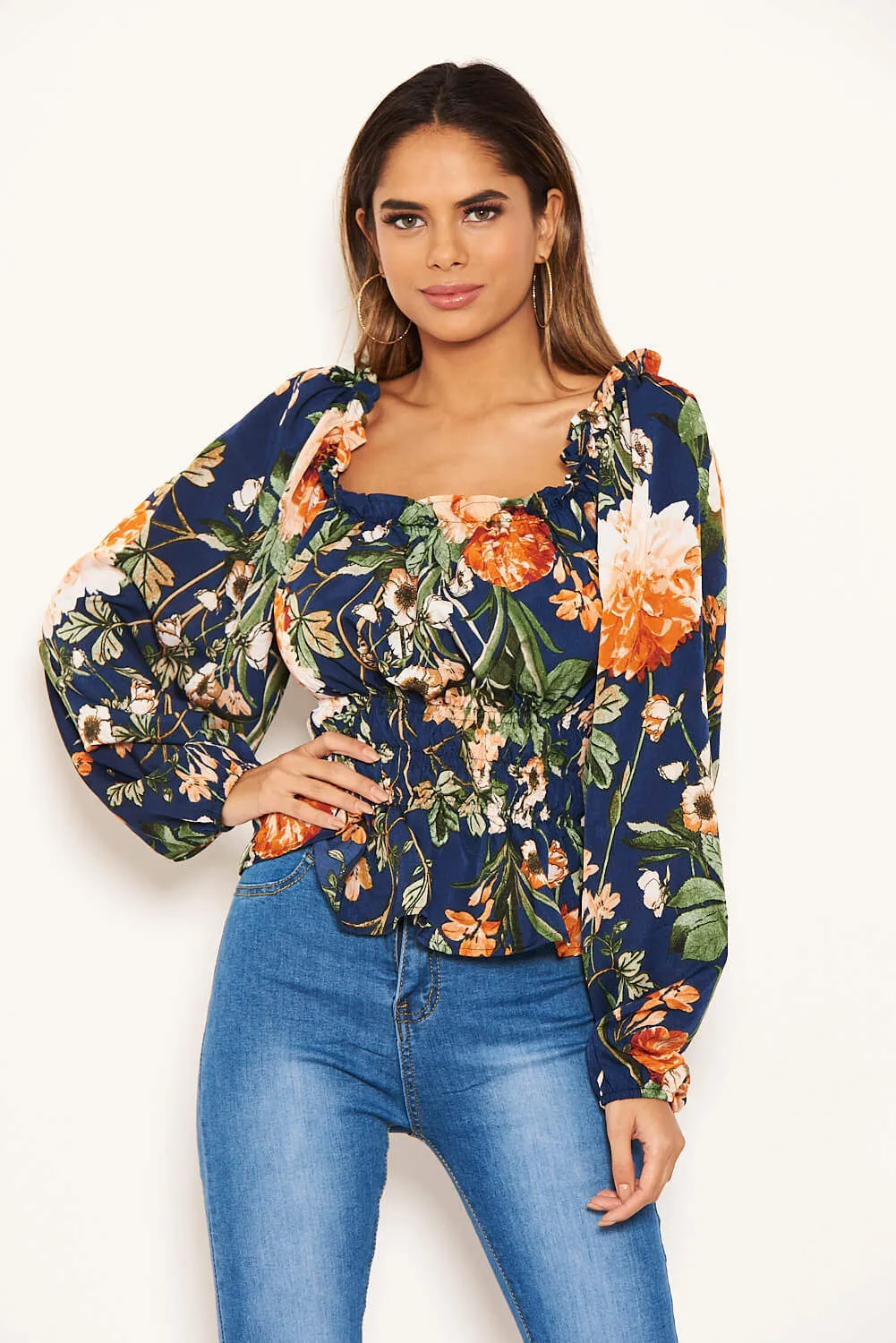 Navy Floral Square Neck Top sold by AX Paris product image thumbnail 4