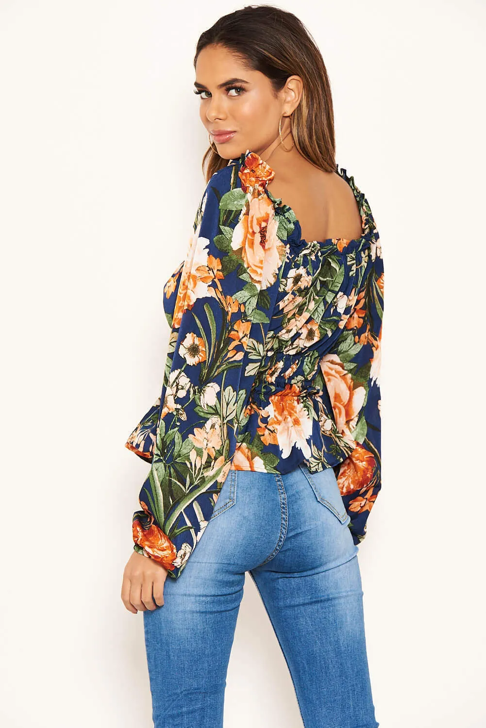 Navy Floral Square Neck Top sold by AX Paris product image thumbnail 5