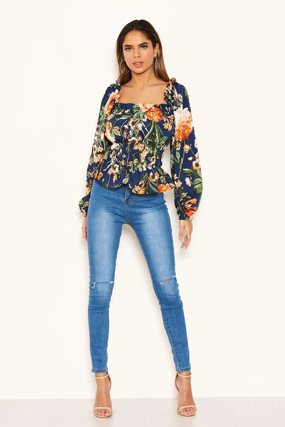 Navy Floral Square Neck Top sold by AX Paris product image thumbnail 2