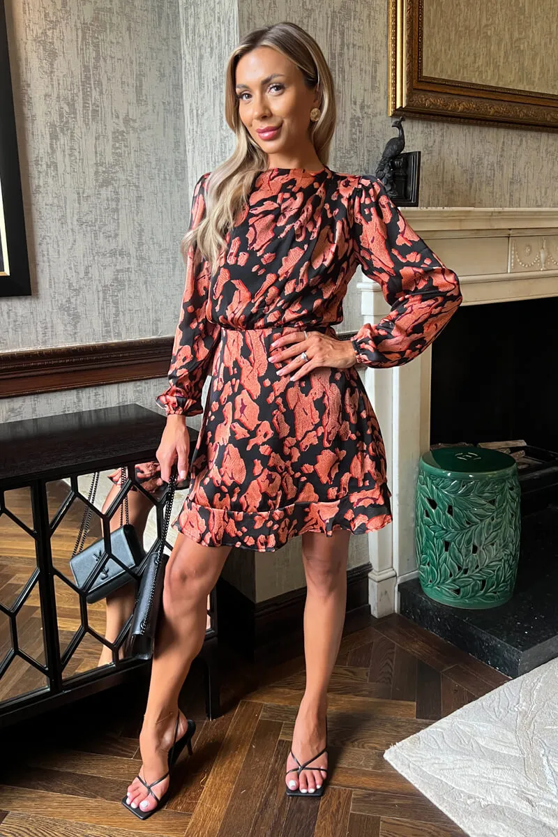 Black Abstract Print Long Sleeve Pleated Shoulder Mini Dress sold by AX Paris product image thumbnail 2