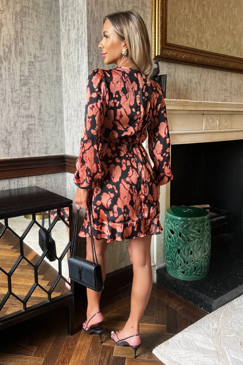 Black Abstract Print Long Sleeve Pleated Shoulder Mini Dress sold by AX Paris product image thumbnail 5