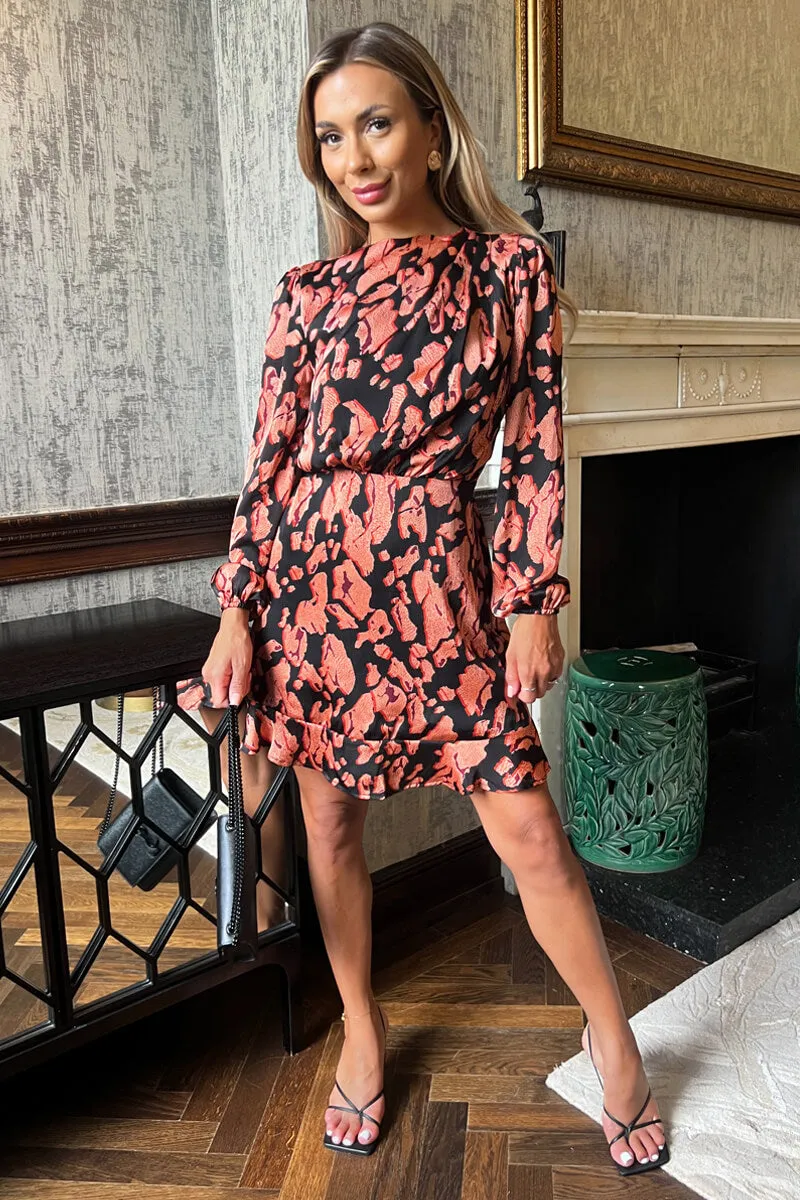 Black Abstract Print Long Sleeve Pleated Shoulder Mini Dress sold by AX Paris product image thumbnail 3