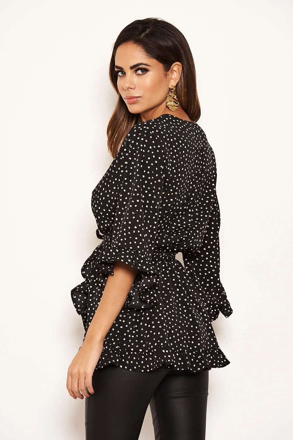 Black Frill Spotted Wrap Top sold by AX Paris product image thumbnail 5