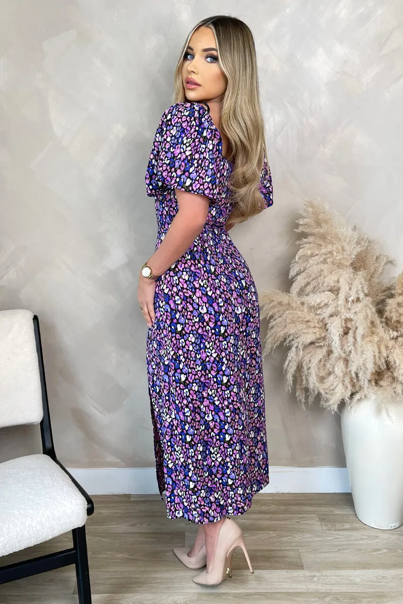 Purple Animal Print Short Sleeve Tie Front Midi Dress sold by AX Paris product image thumbnail 4