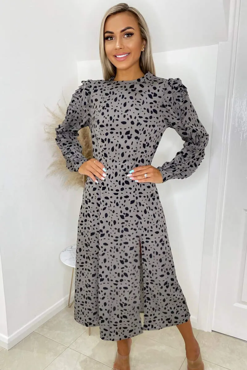 Grey Printed Long Pleated Sleeve Midi Dress sold by AX Paris product image thumbnail 2