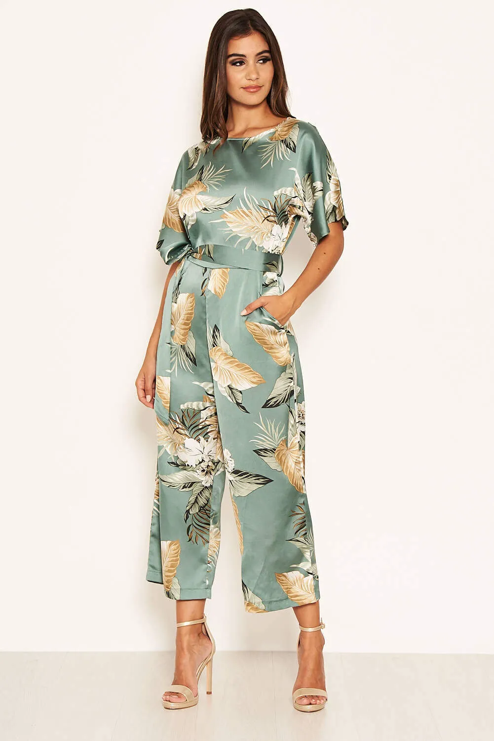 Duck Egg Floral Print Culotte Jumpsuit sold by AX Paris product image thumbnail 3