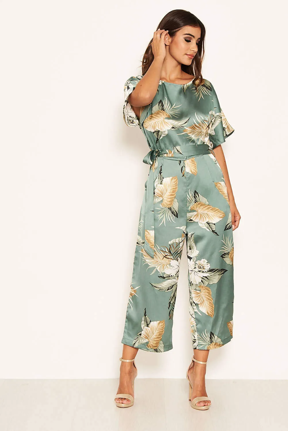 Duck Egg Floral Print Culotte Jumpsuit sold by AX Paris product image thumbnail 4