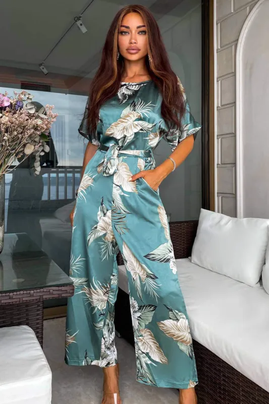 Duck Egg Floral Print Culotte Jumpsuit sold by AX Paris