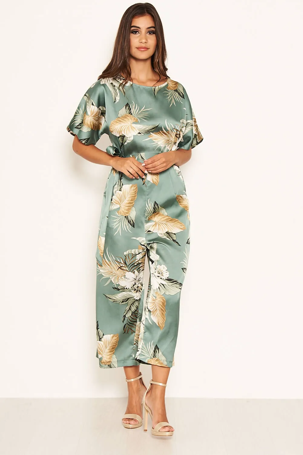 Duck Egg Floral Print Culotte Jumpsuit sold by AX Paris product image thumbnail 5