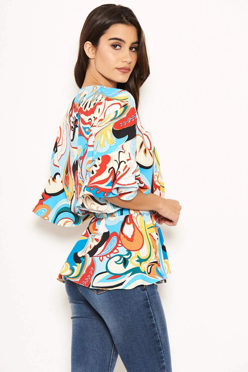 Blue Printed Wrap Over Top sold by AX Paris product image thumbnail 3