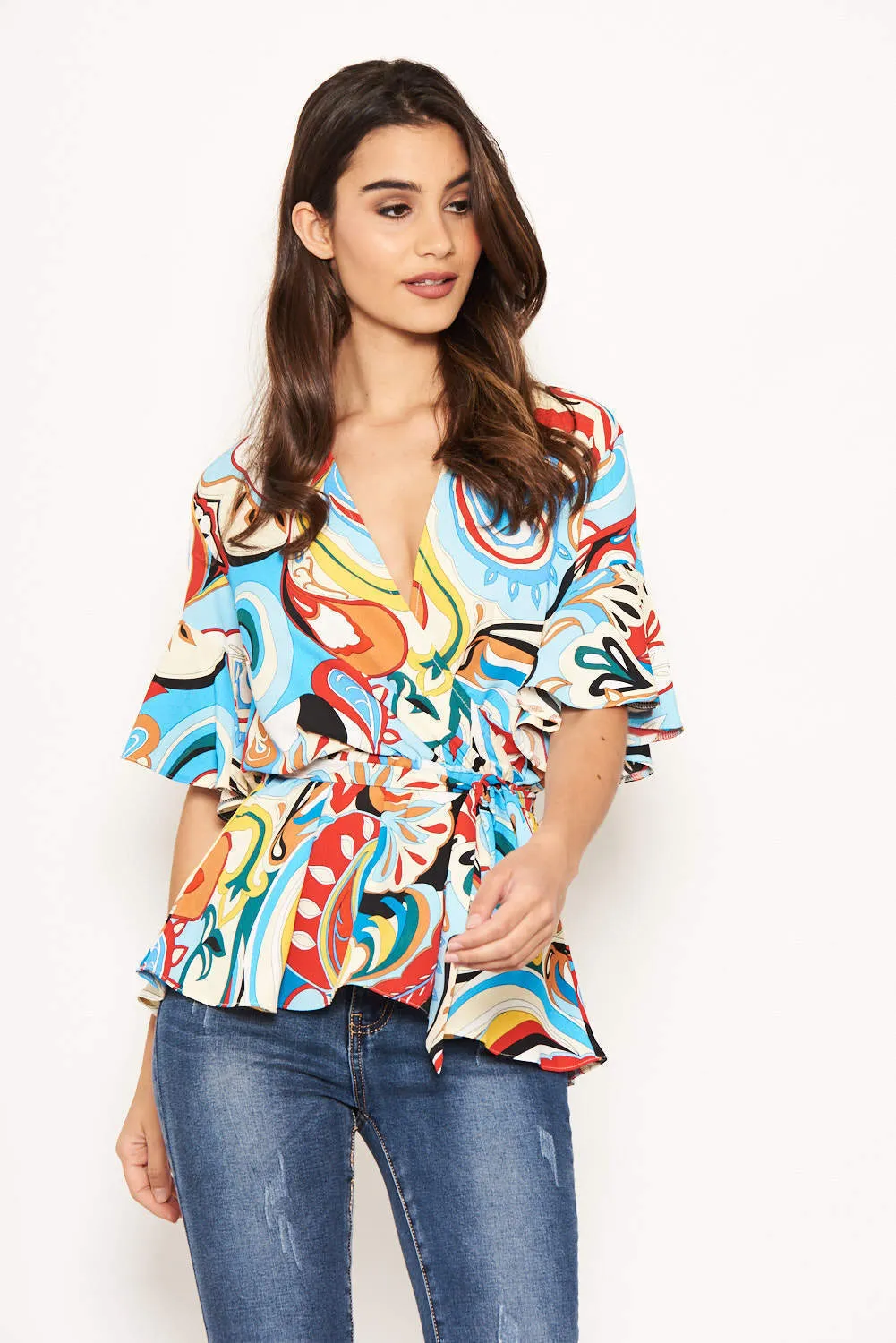 Blue Printed Wrap Over Top sold by AX Paris product image thumbnail 5
