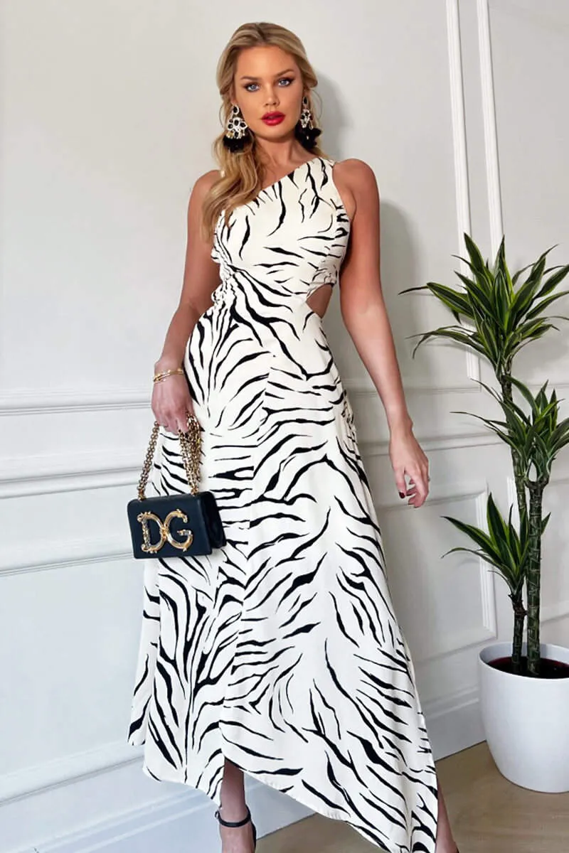 Stone And Black Animal Print Asymmetric Cut Out Midi Dress sold by AX Paris product image thumbnail 4