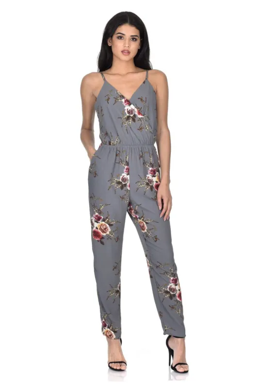 Grey Floral Printed Jumpsuit sold by AX Paris