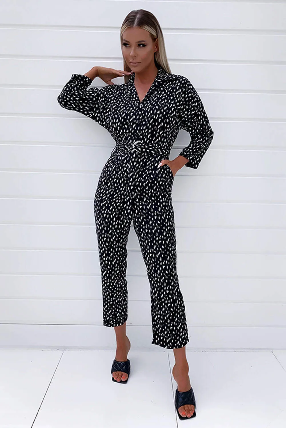 Black Floral Abstract Button Up Jumpsuit sold by AX Paris product image thumbnail 3