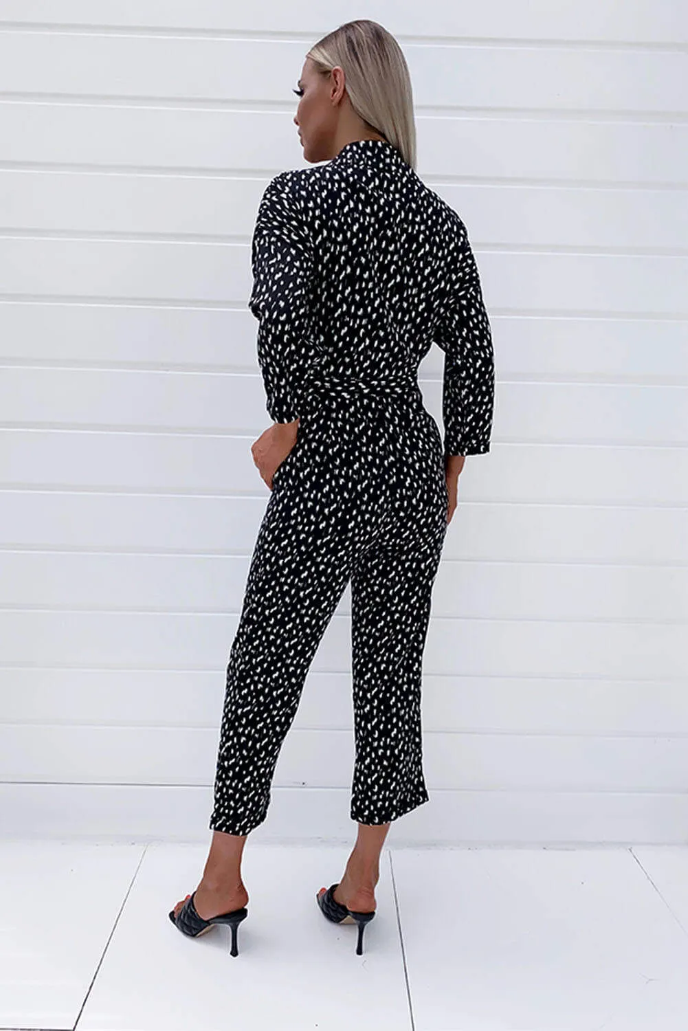 Black Floral Abstract Button Up Jumpsuit sold by AX Paris product image thumbnail 4