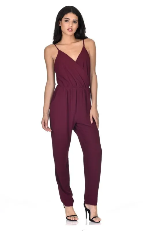plum wrap over front jumpsuit sold by AX Paris