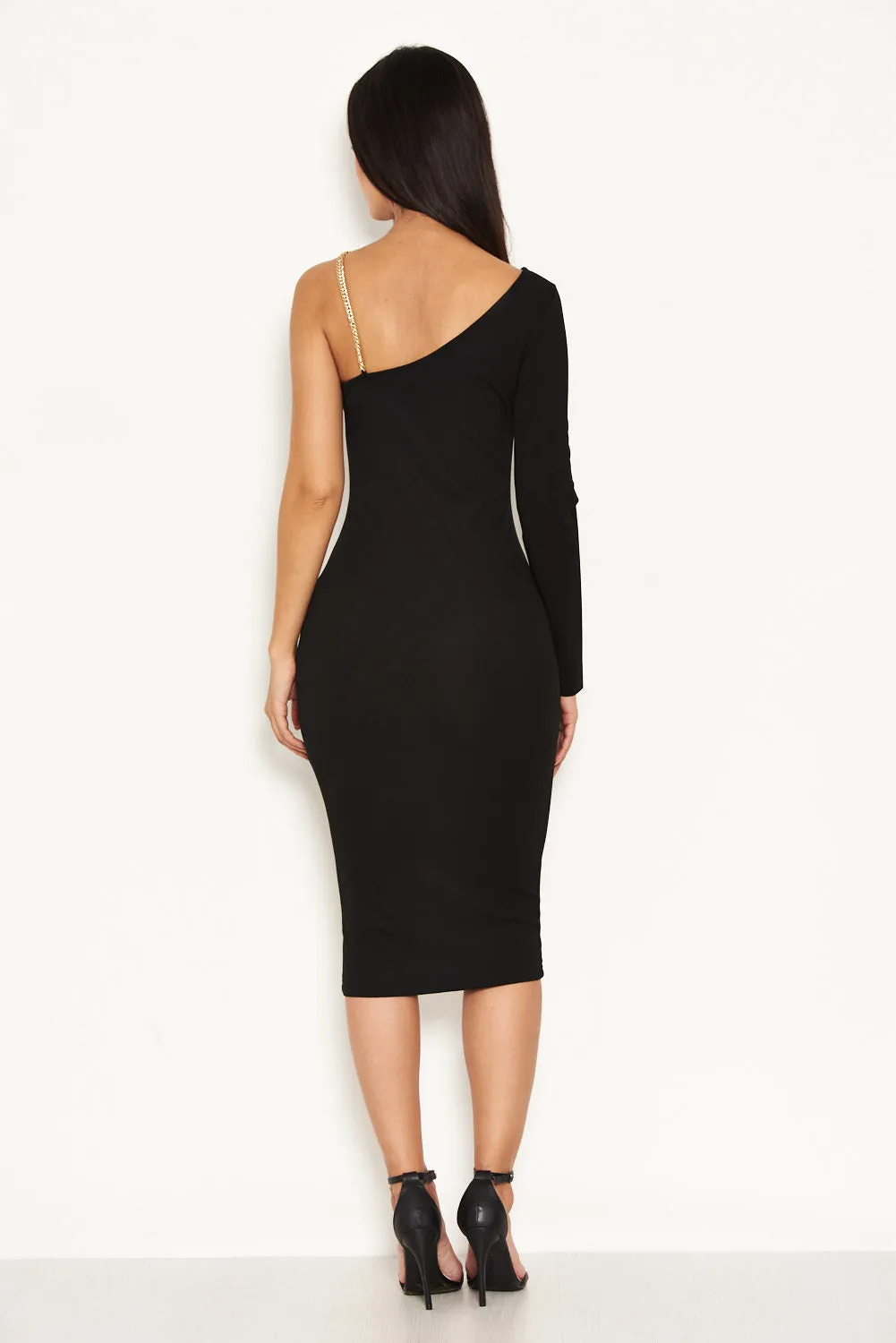 Black One Shoulder Dress With Chain Detail sold by AX Paris product image thumbnail 3