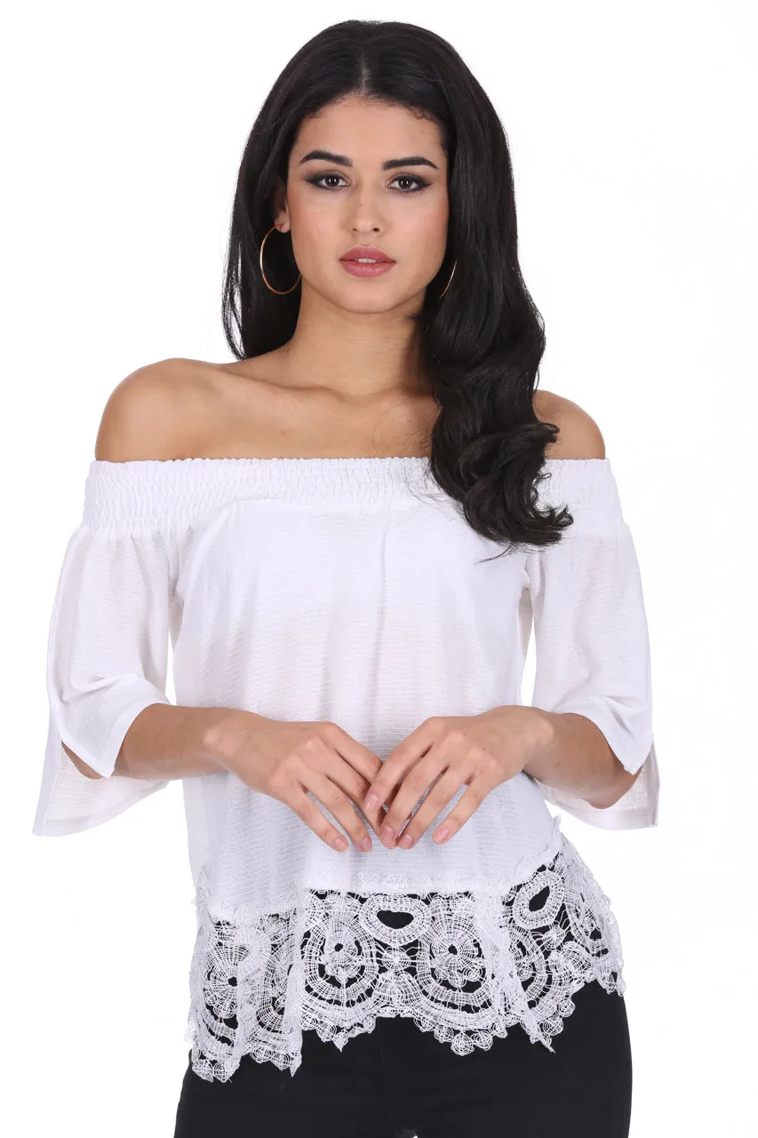 Cream Off The Shoulder Crochet Top sold by AX Paris