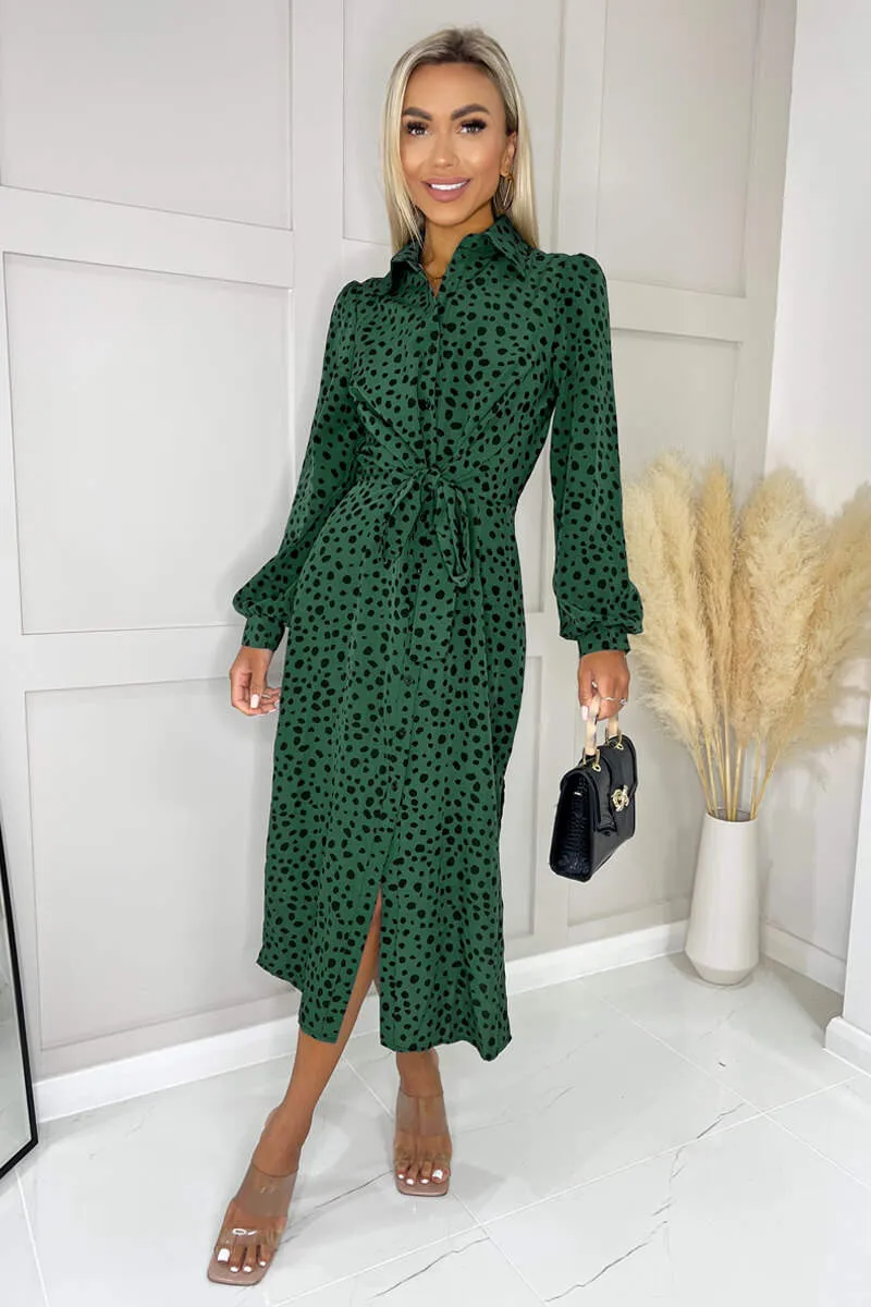 Teal Printed Tie Waist Button Front Shirt Midi Dress sold by AX Paris product image thumbnail 2