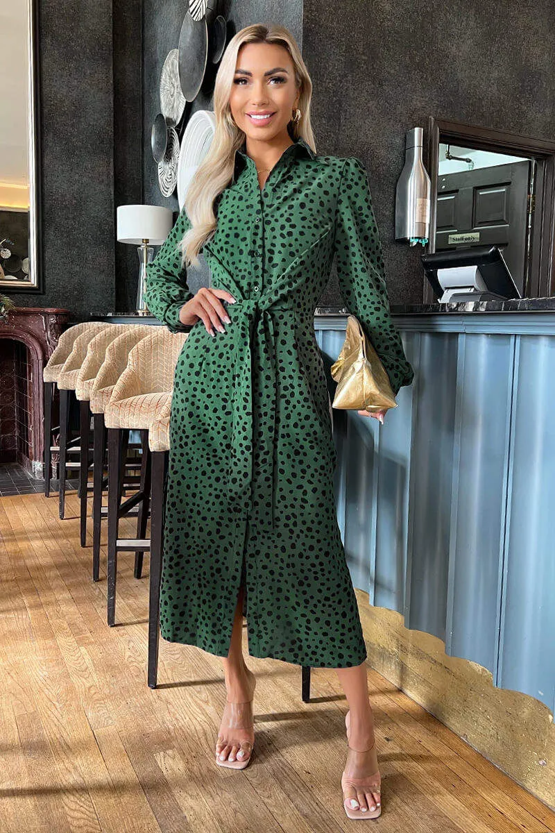 Teal Printed Tie Waist Button Front Shirt Midi Dress sold by AX Paris product image thumbnail 3
