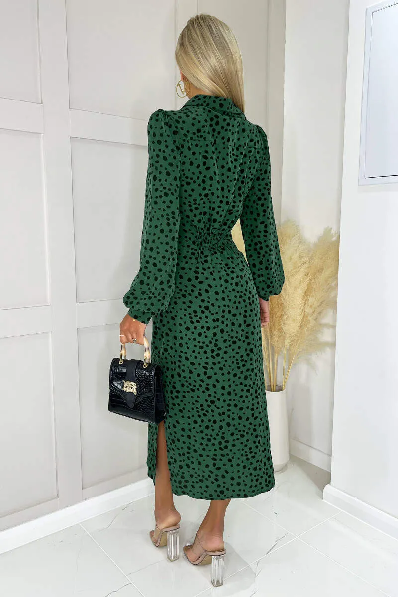 Teal Printed Tie Waist Button Front Shirt Midi Dress sold by AX Paris product image thumbnail 4