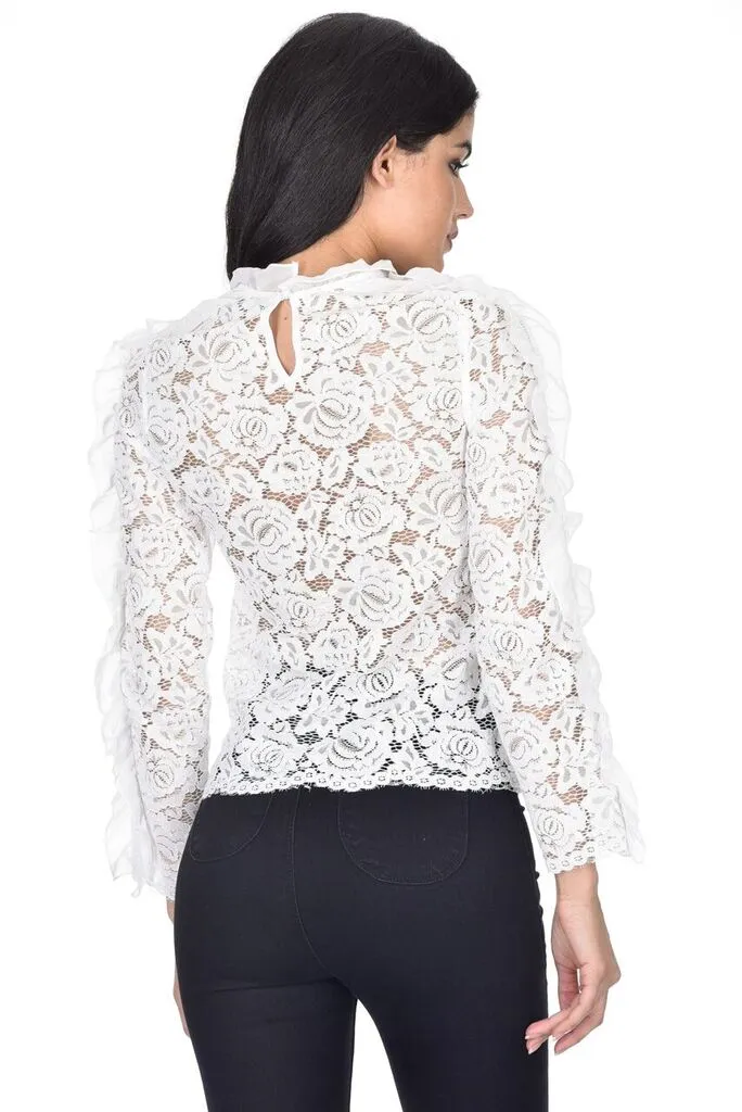 Cream High Neck Lace Ruffle Detail Top sold by AX Paris product image thumbnail 3