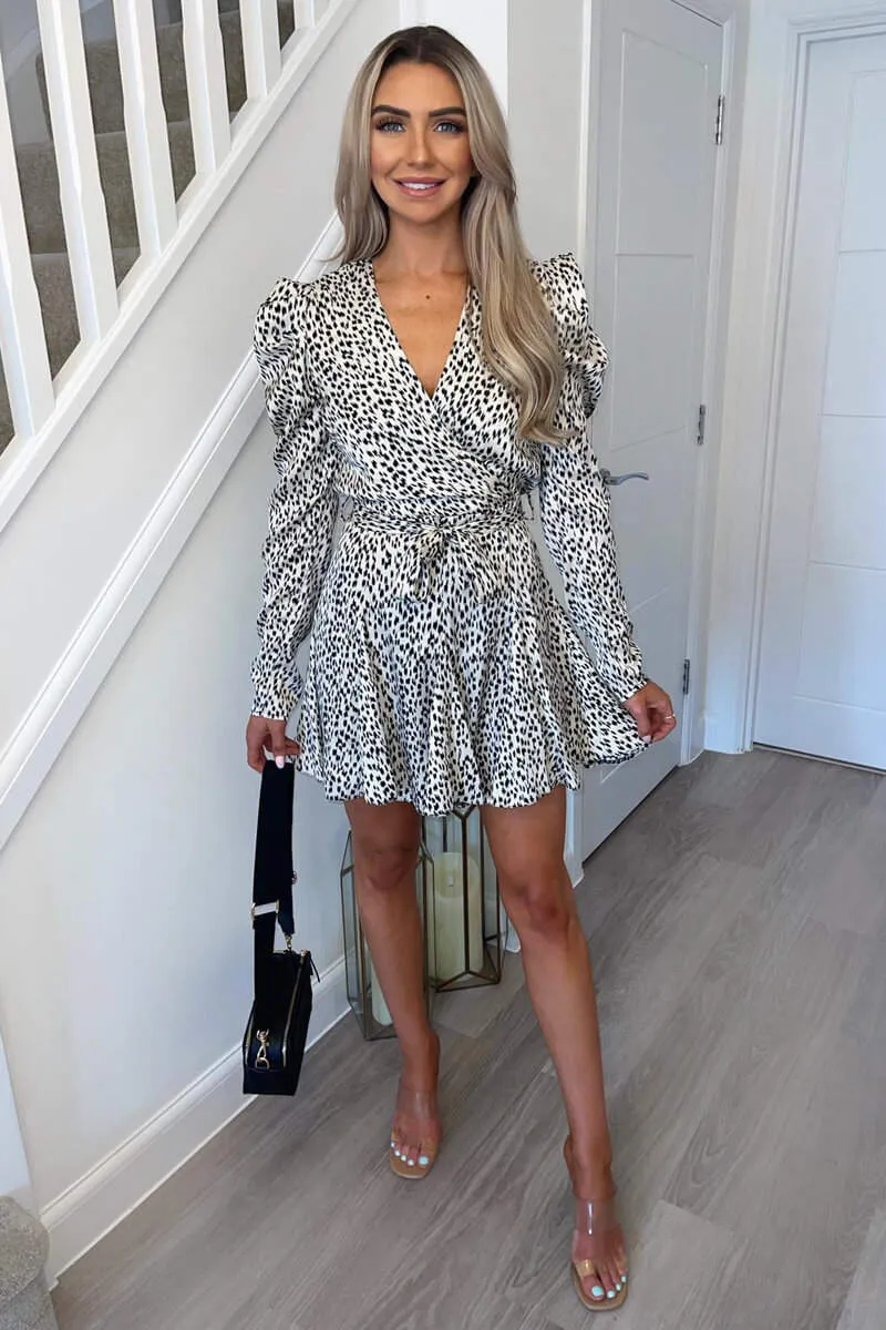 Cream Printed Long Puff Sleeve Mini Dress sold by AX Paris product image thumbnail 4