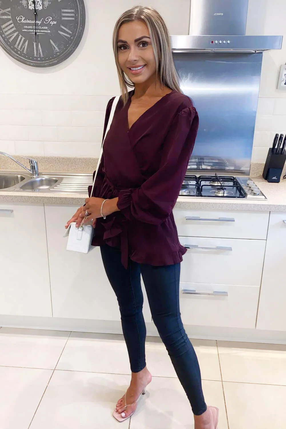 Plum Frill Wrap Top sold by AX Paris product image thumbnail 3