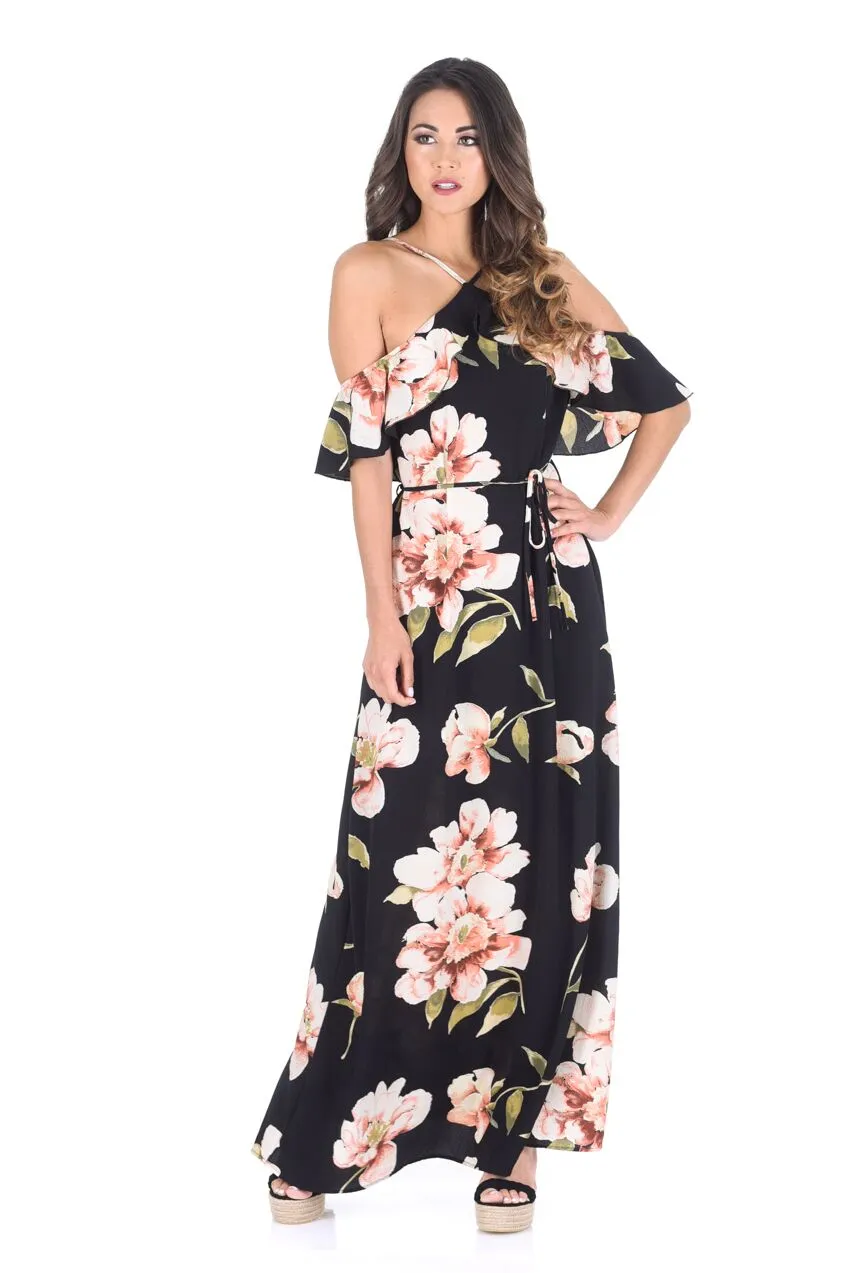 Black Strappy Floral Patterned Maxi Dress sold by AX Paris product image thumbnail 3