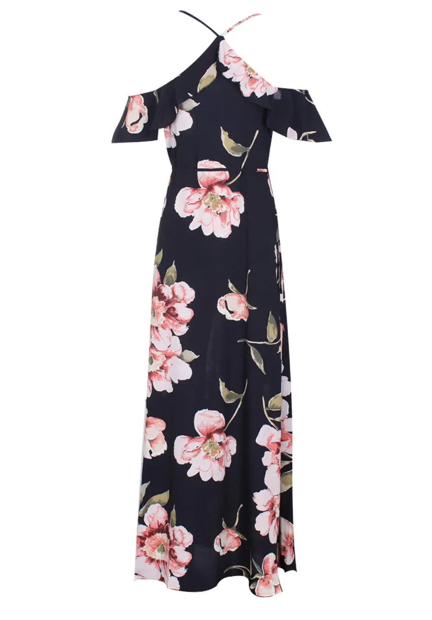Black Strappy Floral Patterned Maxi Dress sold by AX Paris product image thumbnail 5