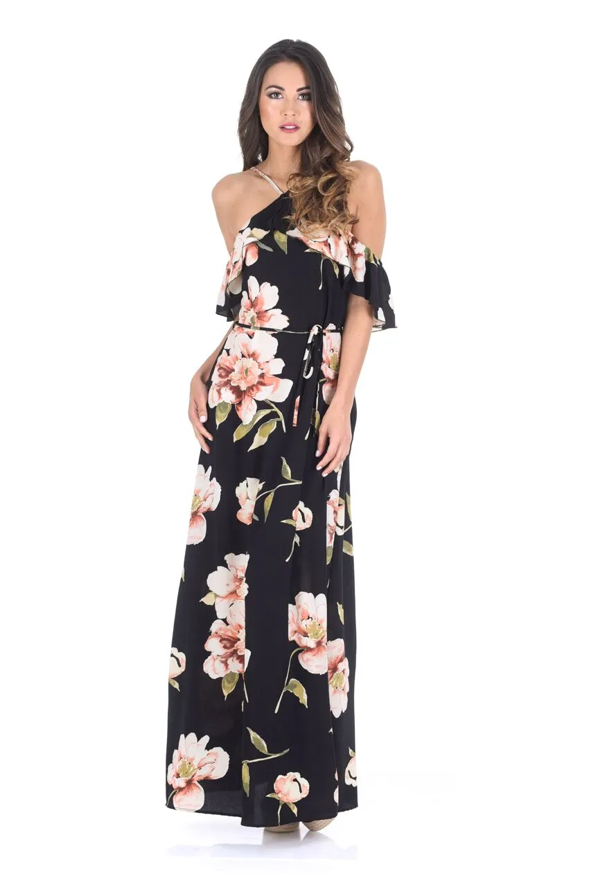 Black Strappy Floral Patterned Maxi Dress sold by AX Paris product image thumbnail 2