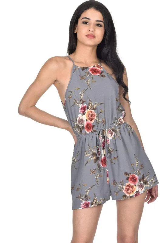 Grey Floral Printed Playsuit sold by AX Paris